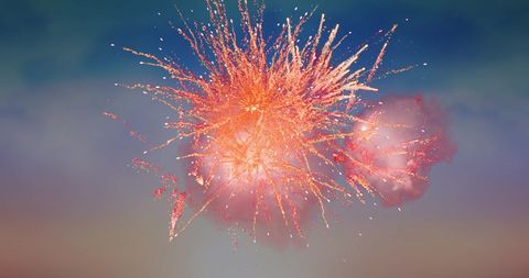 Vibrant Red Fireworks Bursting Against Evening Sky - Download Free Stock Images Pikwizard.com