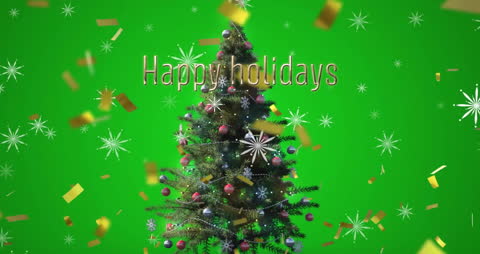 Festive Christmas Tree with Falling Snowflakes and Happy Holidays Message