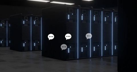 Modern data center with led-illuminated server racks