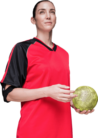 Female Athlete Holding Handball Transparent Background