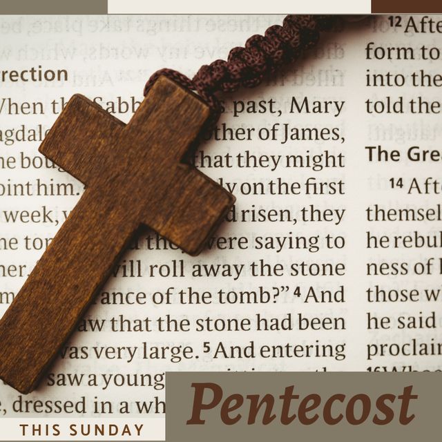 Wooden Cross Pendant on Bible for Pentecost Celebration - Download Free Stock Templates Pikwizard.com