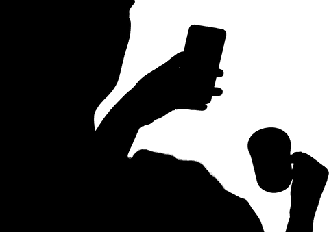 Man using smartphone on transparent background digital illustration