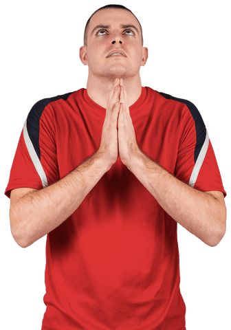 Transparent Athlete in Red Shirt Looking Nervous While Waiting