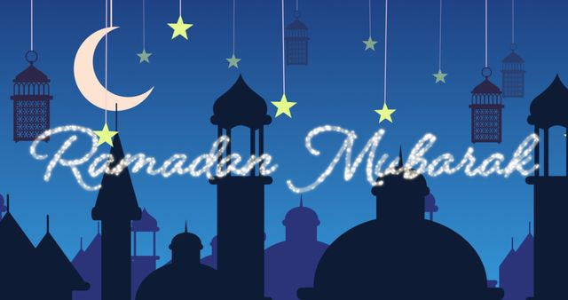 Ramadan Mubarak Wishes Over Mosque and Lantern Silhouette - Download Free Stock Images Pikwizard.com