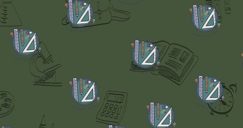 Seamless Education Icons and Geometry Sets on Green