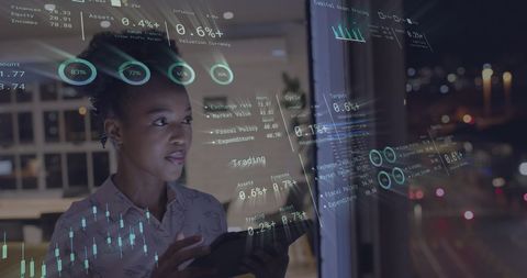 Businesswoman Analysis with Augmented Financial Data Visualization - Download Free Stock Images Pikwizard.com