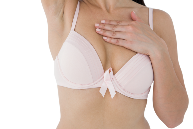 Transparent Close-up of Woman Wearing Bra and Pink Cancer Awareness Ribbon - Download Free Stock Videos Pikwizard.com