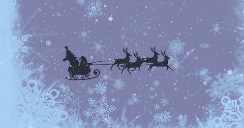 Santa's sleigh silhouette roaming starlit night
