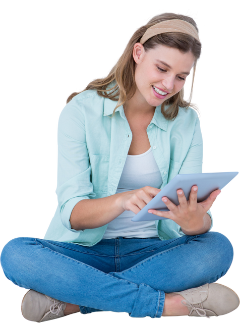 Smiling Young Woman Using Tablet Transparent Background - Download Free Stock Videos Pikwizard.com