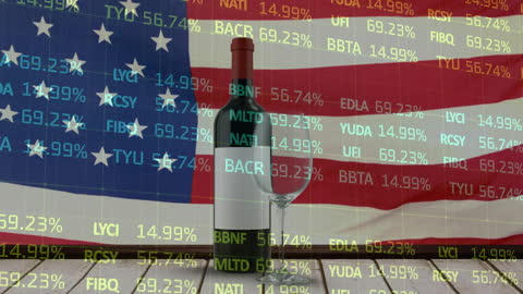 American Flag with Wine and Digital Data Overlay