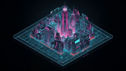 Futuristic Cyberpunk Cityscape Model in Neon Grid
