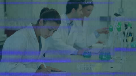 Female Scientist in Laboratory with Glitch Animation Effect