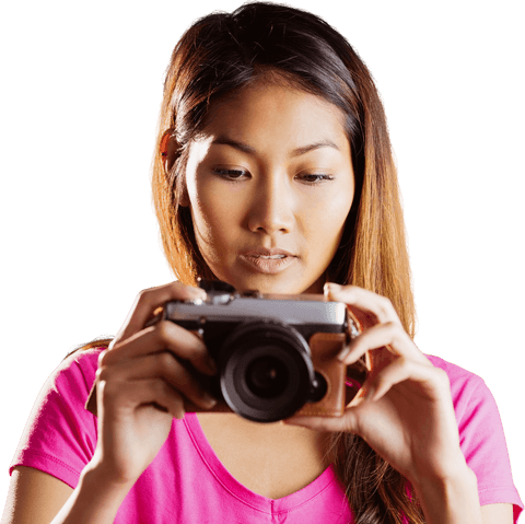 Young Woman in Pink Focusing Camera Against Transparent Background - Download Free Stock Videos Pikwizard.com