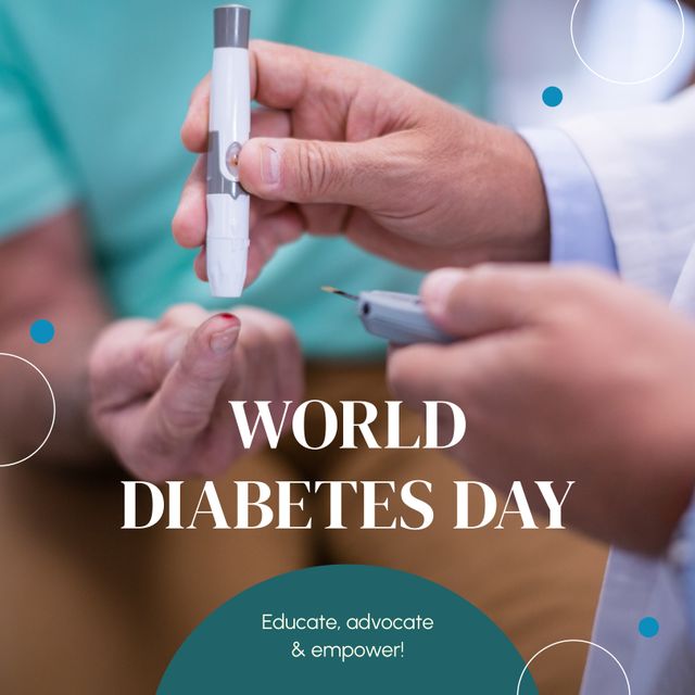 Composite of world diabetes day text and diverse woman and male doctor using epi pen. Diabetes, healthcare, health and disease awareness concept digitally generated image.