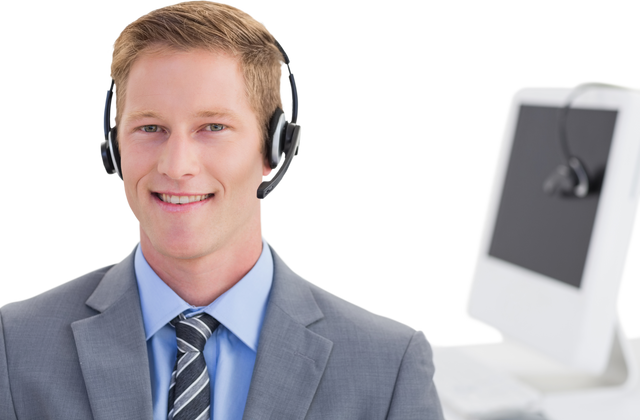 Transparent Smiling Call Center Agent Wearing Headset in Professional Setting - Download Free Stock Videos Pikwizard.com