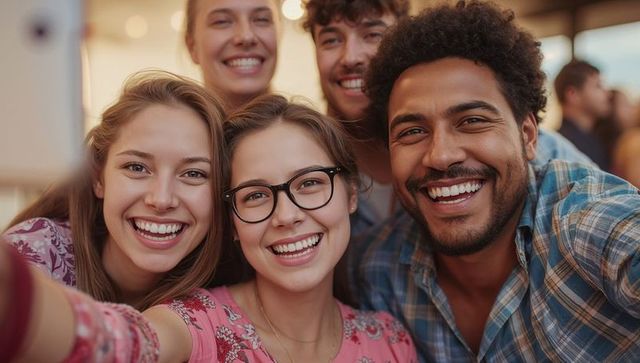 Celebrating Friendship, Close-Knit Group Taking Selfie Together
