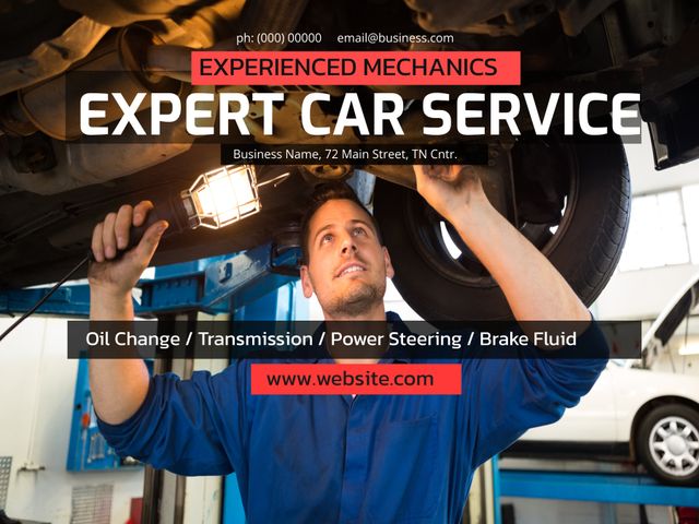 Mechanic Inspecting Car Undercarriage in Professional Auto Repair Shop - Download Free Stock Templates Pikwizard.com