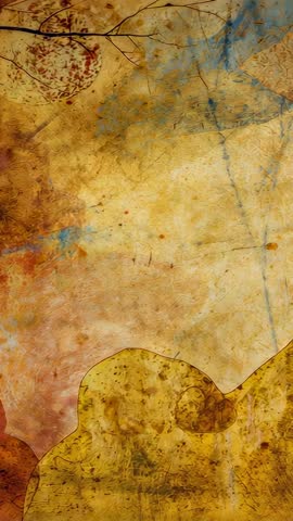 Panning vertical video revealing backlit parchment panel with amber texture and circular motif