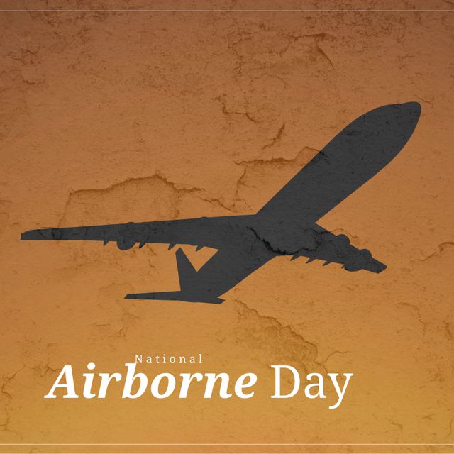 National airborne day text banner and grunge overlay over airplane icon against orange background. National airborne day awareness concept