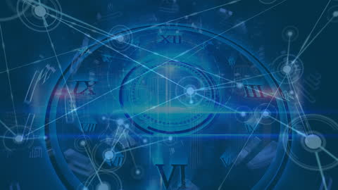 Futuristic Network with Clock Concept and Data Visualization