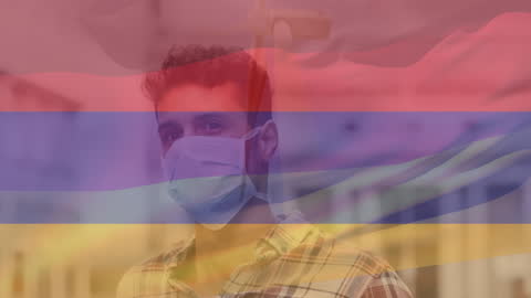 Flag of Armenia Overlay on Person in Face Mask