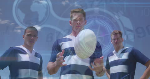 Rugby Team with Overlay of Digital Global Stats