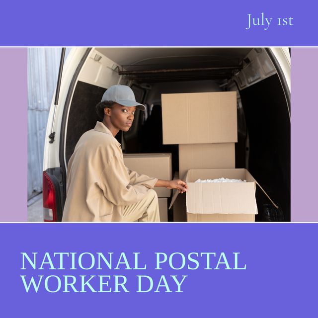 National Postal Worker Day July 1st - African American Delivery Man with Boxes - Download Free Stock Templates Pikwizard.com