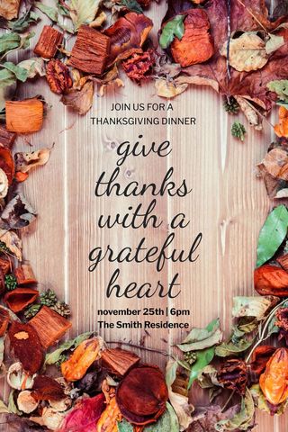 Warm autumn thanksgiving dinner invitation with leaves