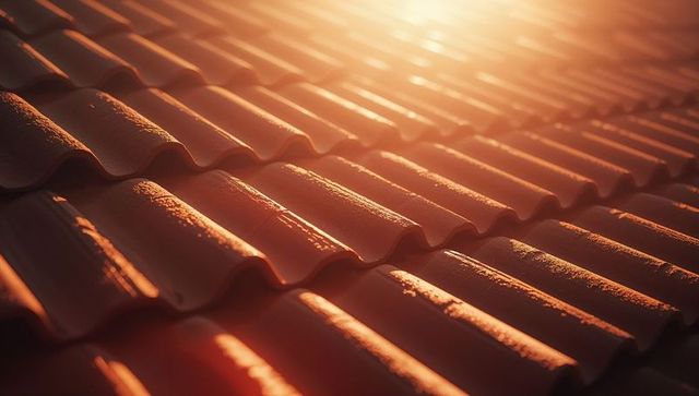 Sunlit Terracotta Roof Tiles with Warm Glow and Smooth Texture