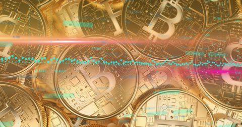 Gold Bitcoins with Digital Financial Data Visualization