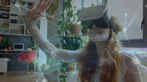 Woman Engaging with Virtual Reality Network in Home Setting