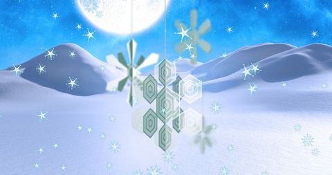 Digital Interface with Paper Snowflakes Over Wintery Landscape