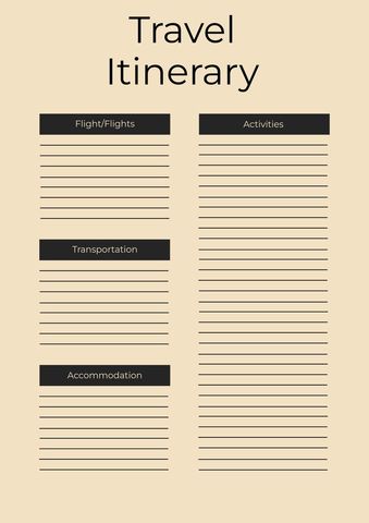 Minimalist Travel Itinerary Template for Organized Trips - Download Free Stock Templates Pikwizard.com