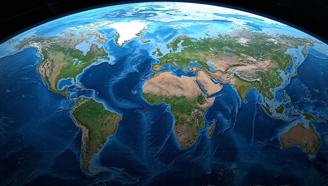 Displaying Earth from Space with Curved Horizon, Detailed Topography and Ocean Bathymetry