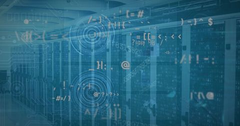 Digital Interface and Data Processing Overlay in Server Room - Download Free Stock Images Pikwizard.com