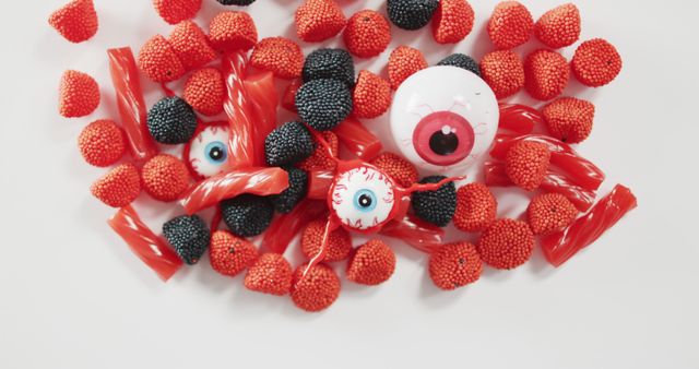 Halloween Candy Mix with Eyeball Sweets and Red Licorice - Download Free Stock Images Pikwizard.com