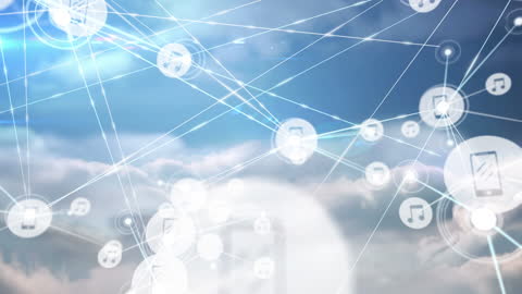 Global Network Connections with Musical Icons in Sky