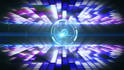 Futuristic Digital Scope Over Neon Columns