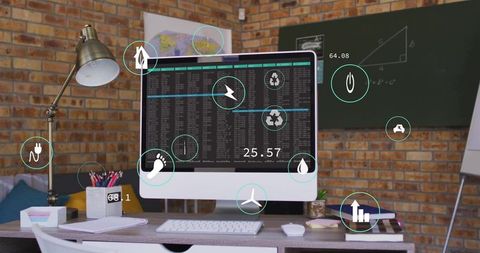 Eco Data Visualization on All-in-One Computer in Creative Home Office