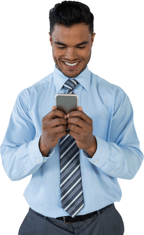 Joyful Businessman Checking Messages on Phone Transparent Image - Download Free Stock Videos Pikwizard.com