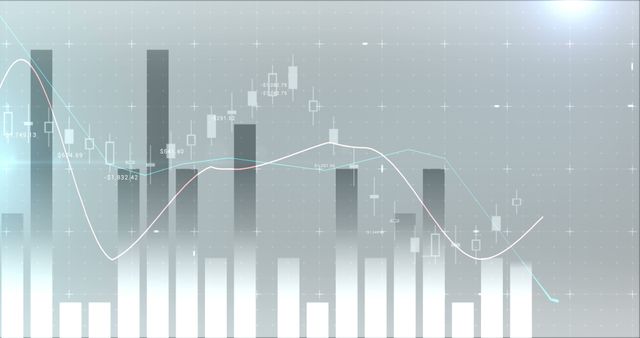 Abstract technology grid showcasing stock market analysis with bars and line graphs. This image is perfect for representing financial data, business growth, economic trends, or investment analysis. Suitable for presentations, reports, websites, blogs, or any project focused on finance and economics.