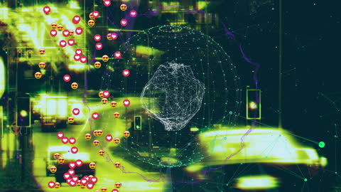 Digital Connectivity with Emojis over Futuristic Globe