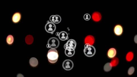 Digital Avatar Icons Forming Network on Vibrant Bokeh Background