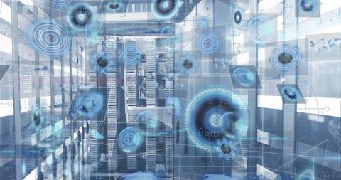 Futuristic Data Center with Holographic Interface Overlays