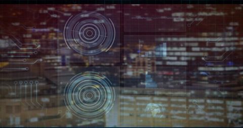 Futuristic Digital Interface with HUD over City Skyline