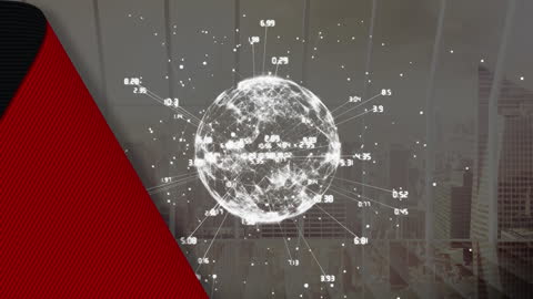 Futuristic Digital Globe with Data Streams Over Cityscape