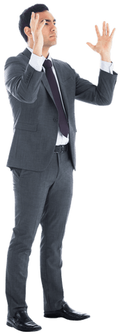 Focused Biracial Businessman Raising Hands Transparent Background