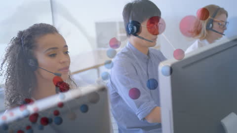 Diverse Customer Support Team Working with Network Visual Overlap