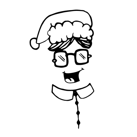 Smiling face with glasses and santa hat on transparent background