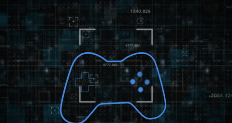 Digital Game Controller Icon on Futuristic Data Network Background